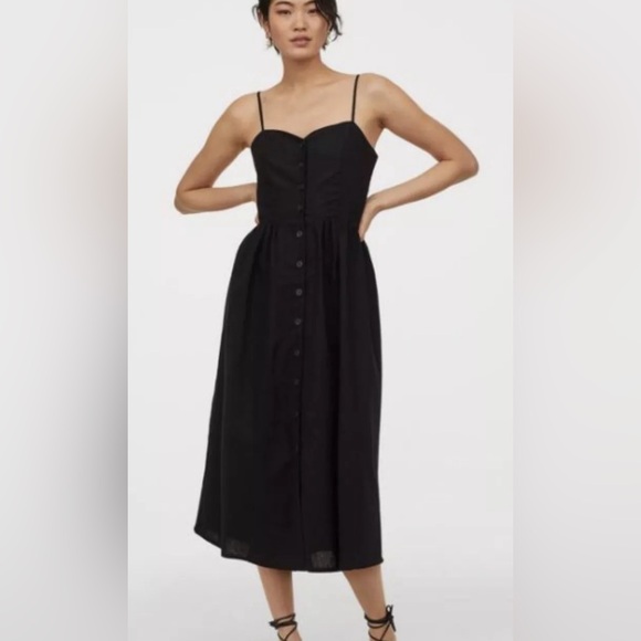 Black button through midi dress - Picture 1 of 14